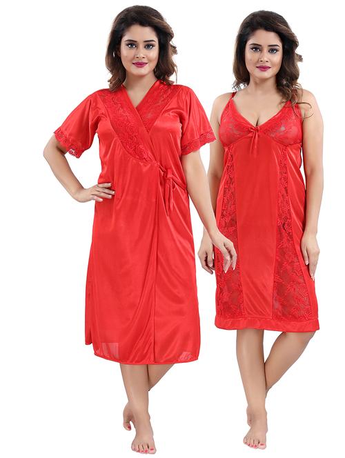 red satin nightwear combo - 18301512 - Very Small Image - 1