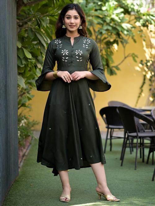 green embroidered fit & flare gown - 18301590 - Very Small Image - 1