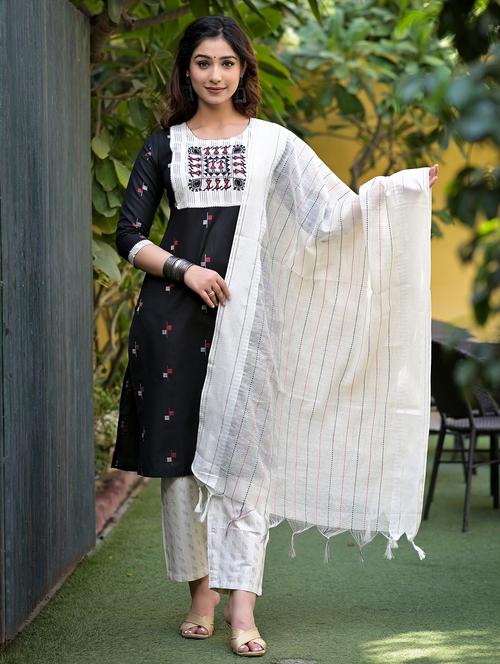 black cotton kurta pant set - 18301628 - Very Small Image - 1