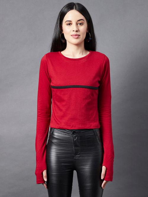 women's crop round neck top - 18301750 - Very Small Image - 1