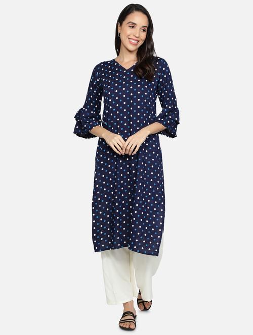 navy rayon kurta palazzo set - 18302542 - Very Small Image - 1