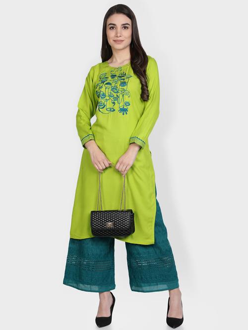 green rayon kurta palazzo set - 18302556 - Very Small Image - 1