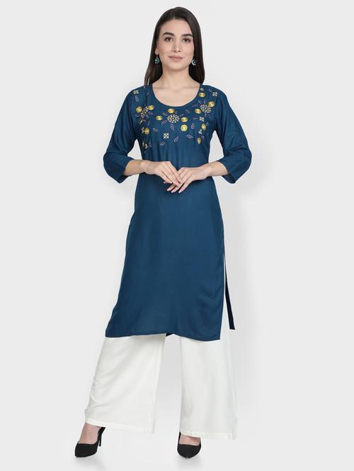 teal rayon kurta palazzo set - 18302558 - Very Small Image - 1