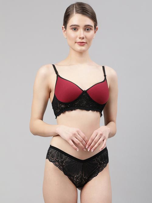 red solid bras and panty set - 18302581 - Very Small Image - 1