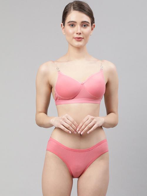 pink solid bras and panty set - 18302598 - Very Small Image - 1