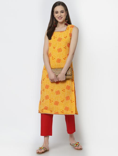 mustard printed straight kurta - 18302759 - Very Small Image - 1