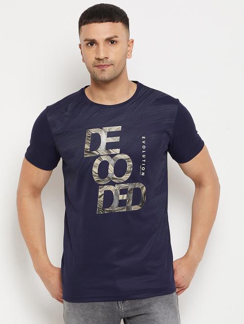 navy blue front printed t-shirt - 18302865 - Very Small Image - 1