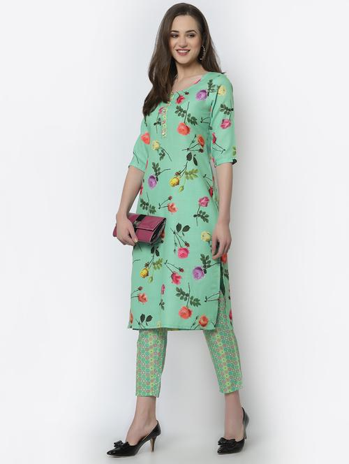 green cotton kurta pant set - 18302927 - Very Small Image - 1