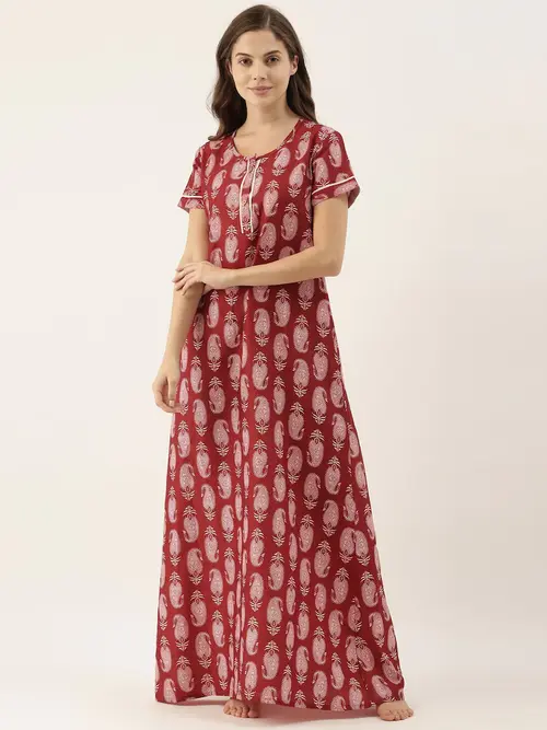 ladies cotton printed nighties red color - 18303020 - Very Small Image - 1