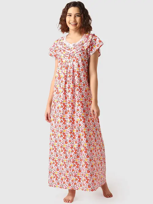 ladies cotton printed nighties pink color - 18303022 - Very Small Image - 1