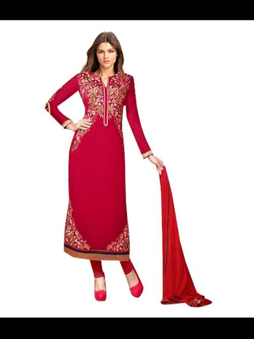 ladies cotton printed suit red color - 18303034 - Very Small Image - 1