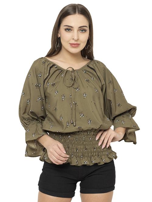 drawstring waist printed top - 18303185 - Very Small Image - 1