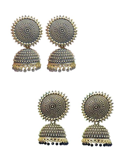 combo of 2 lavish grey and black pearls drop dome shape jhumki earrings - 18303229 - Very Small Image - 1