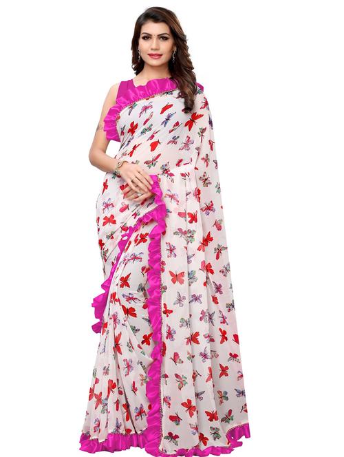 pink printed saree with blouse - 18303471 - Very Small Image - 1