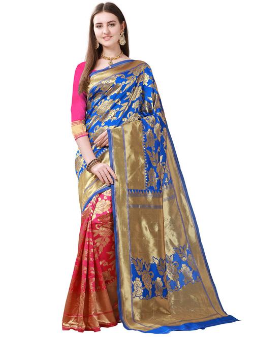 self design woven saree with blouse - 18303526 - Very Small Image - 1