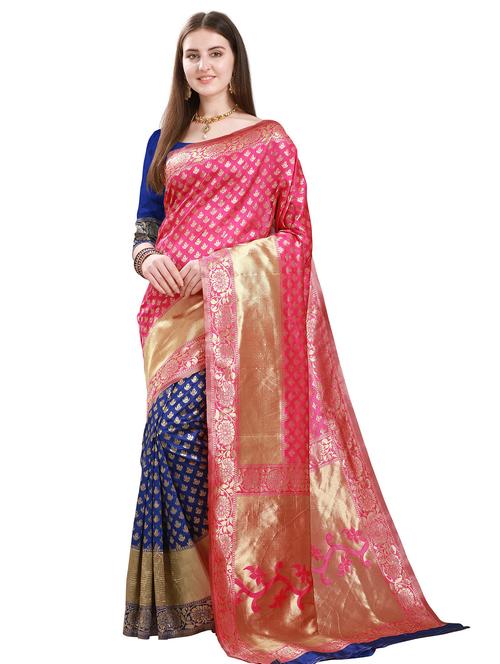 jacquard work half & half saree with blouse - 18303529 - Very Small Image - 1