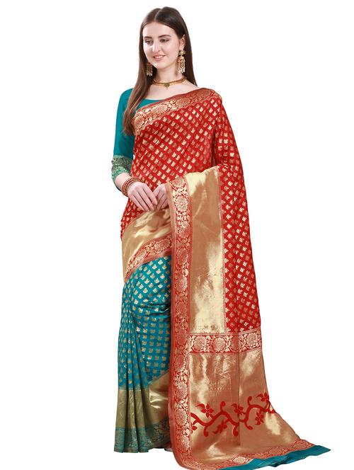 jacquard work half & half saree with blouse - 18303530 - Very Small Image - 1