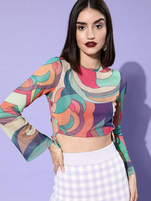 long-sleeved printed crop top - 18303649 - Very Small Image - 1