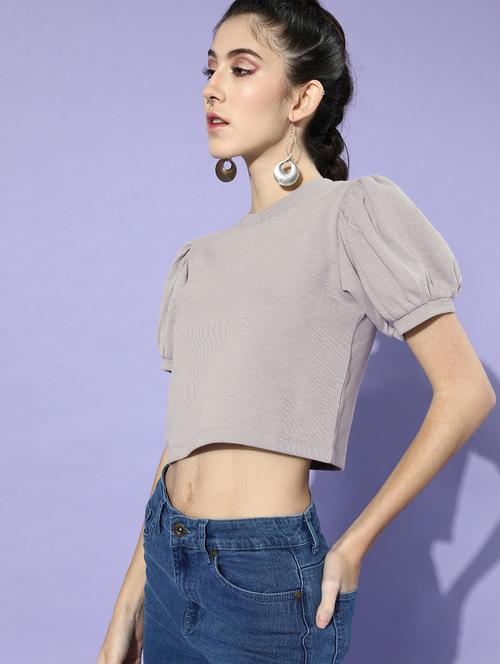 puffed-sleeved solid top - 18303657 - Very Small Image - 1