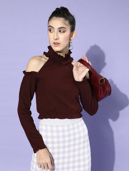 cold-shoulder ruffled crop top - 18303666 - Very Small Image - 1