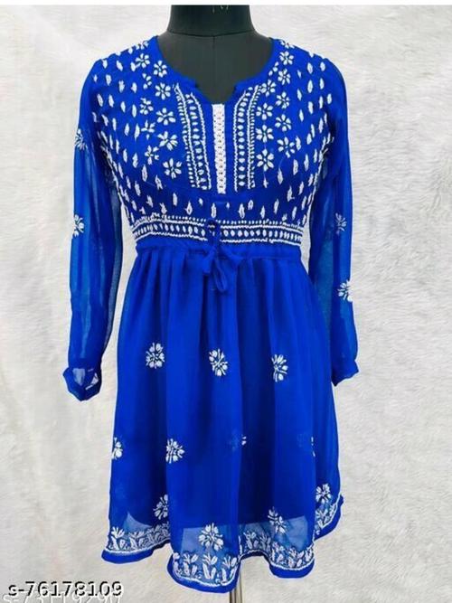 ladies long sleeves chiffon kurti blue - 18303843 - Very Small Image - 1