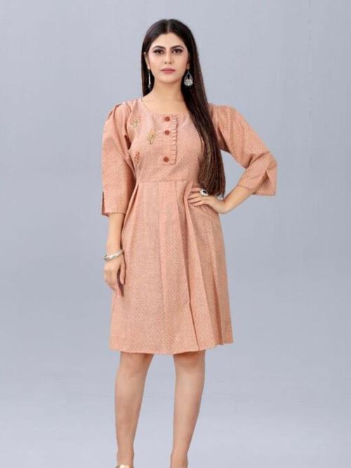 ladies short cotton kurti brown color - 18304061 - Very Small Image - 1