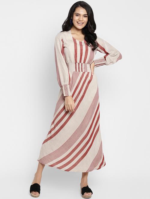 long sleeve striped fit & flare dress - 18304217 - Very Small Image - 1