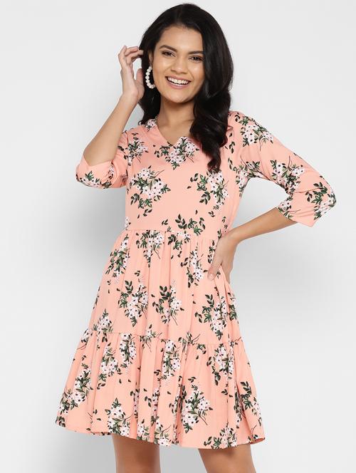 v-neck floral fit & flare dress - 18304220 - Very Small Image - 1