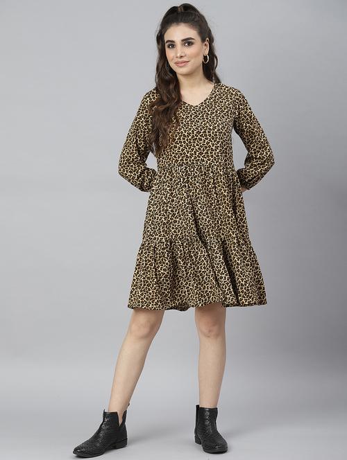 v-neck animal print fit & flare dress - 18304223 - Very Small Image - 1