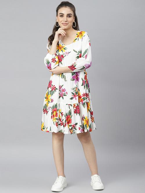 v-neck floral fit & flare dress - 18304224 - Very Small Image - 1