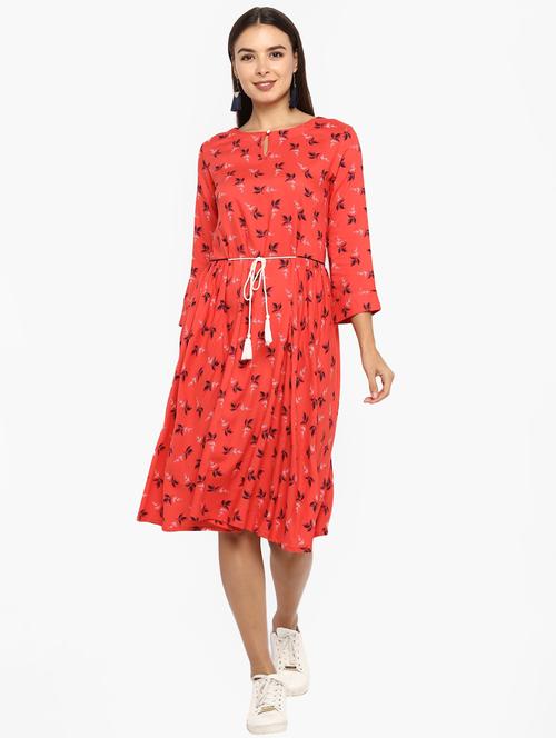 key hole neck floral fit & flare dress - 18304226 - Very Small Image - 1