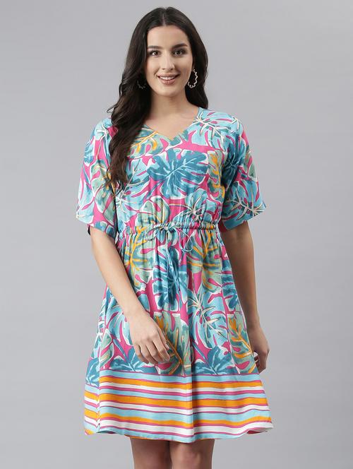 v-neck tropical fit & flare dress - 18304230 - Very Small Image - 1
