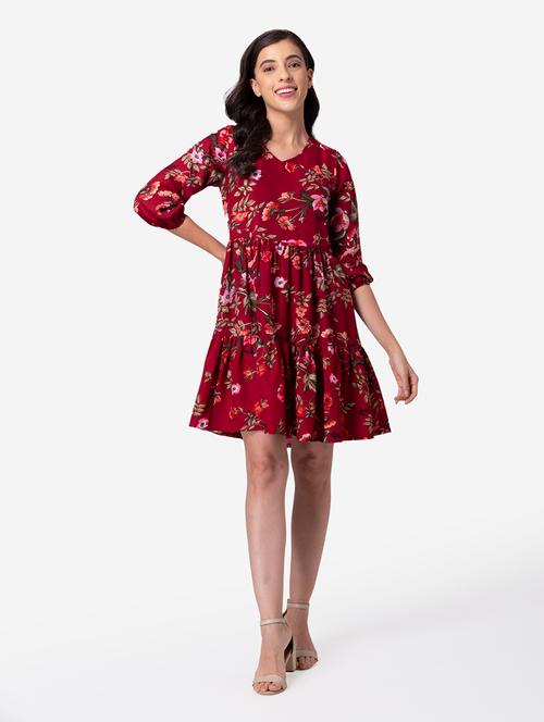 v-neck floral fit & flare dress - 18304231 - Very Small Image - 1