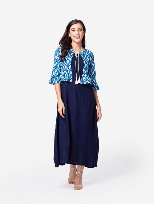 round neck solid a-line dress - 18304238 - Very Small Image - 1