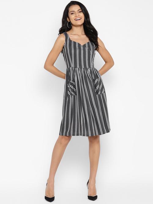 overlap neck striped a-line dress - 18304257 - Very Small Image - 1