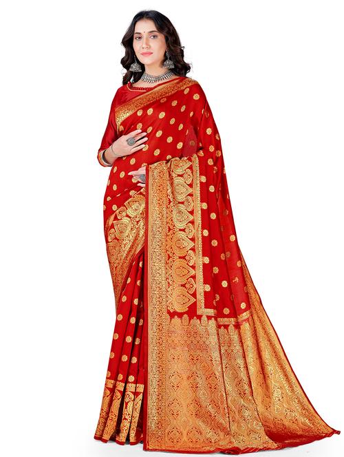 red silk blend saree with blouse - 18305338 - Very Small Image - 1
