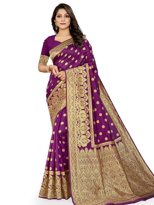 magenta silk blend saree with blouse - 18305339 - Very Small Image - 1