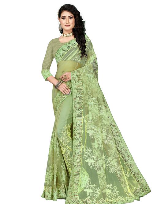 green net embroidered saree with blouse - 18305342 - Very Small Image - 1