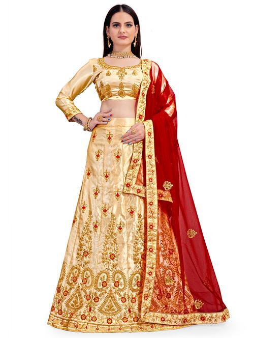 off white satin aline lehenga - 18305354 - Very Small Image - 1