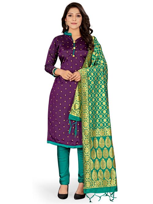 purple silk blend unstitched suit - 18305532 - Very Small Image - 1