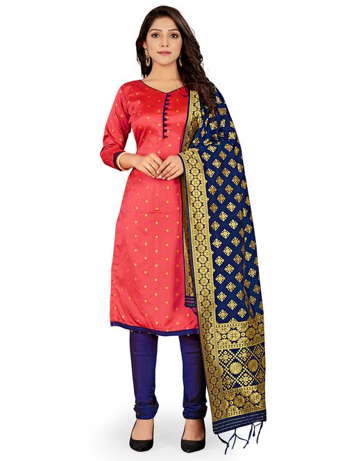 peach silk blend unstitched suit - 18305534 - Very Small Image - 1