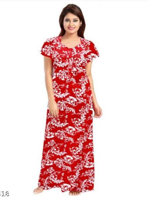 ladies cotton printed nighties red color - 18305637 - Very Small Image - 1