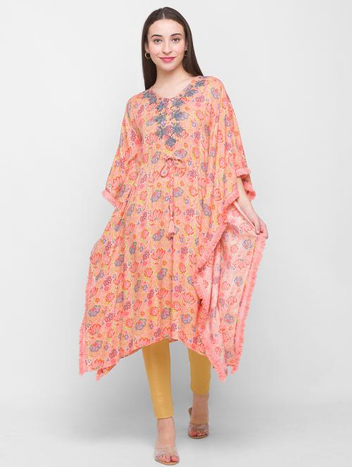 peach printed kaftan kurta - 18305709 - Very Small Image - 1