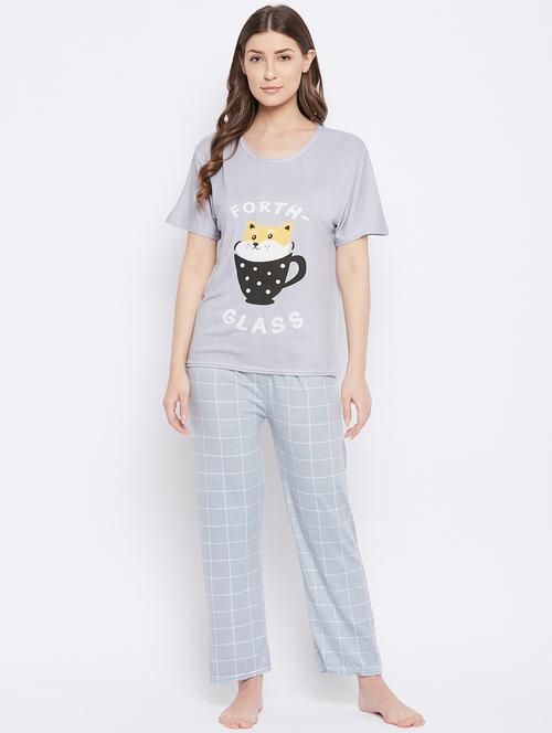round neck printed nightwear pajama set - 18305815 - Very Small Image - 1