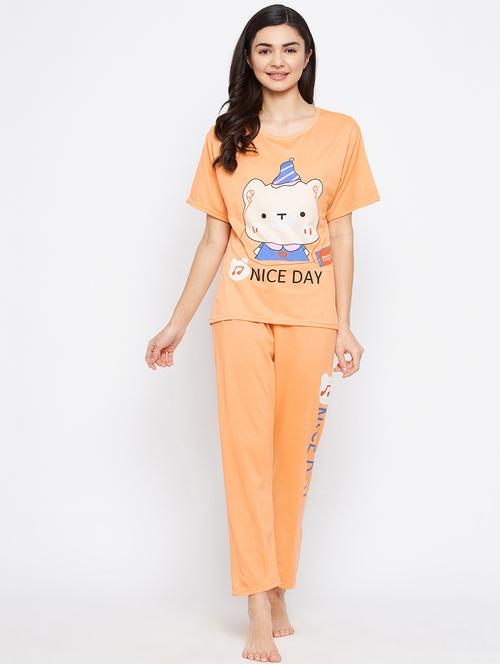 round neck printed nightwear pajama set - 18305829 - Very Small Image - 1