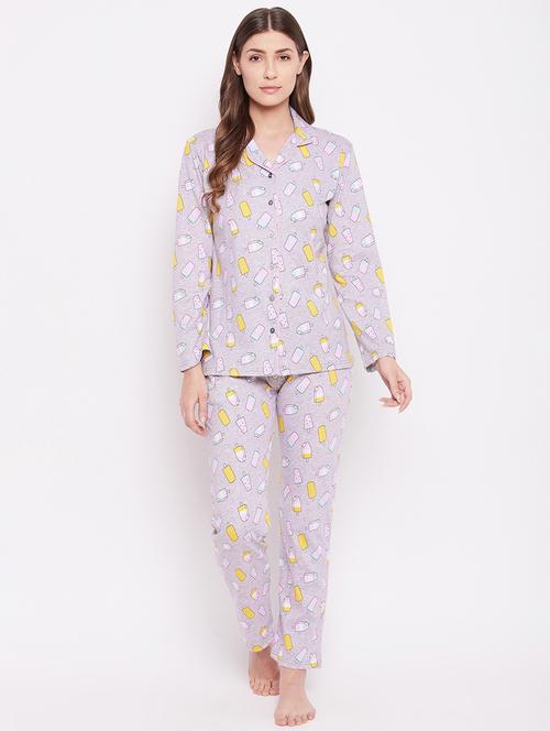 shirt collar printed nightwear pajama set - 18305848 - Very Small Image - 1