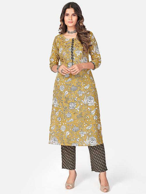 yellow cotton kurta pant set - 18306088 - Very Small Image - 1