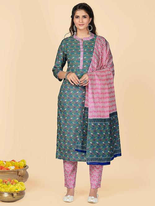 green cotton suit set - 18306124 - Very Small Image - 1