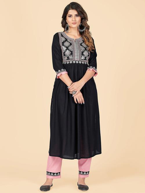 black rayon kurta pant set - 18306126 - Very Small Image - 1