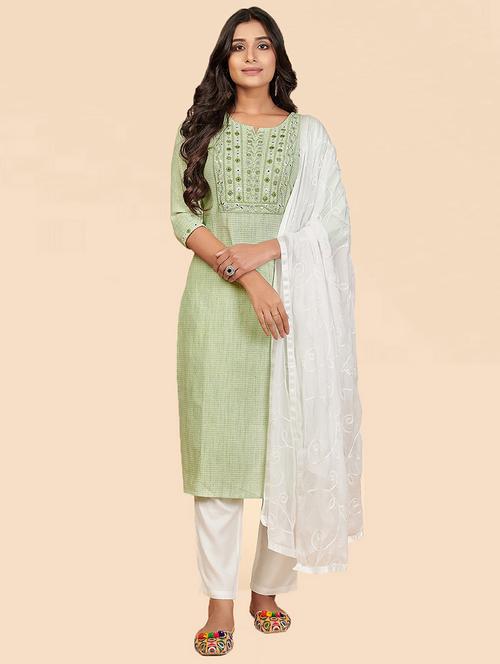 green cotton suit set - 18306132 - Very Small Image - 1